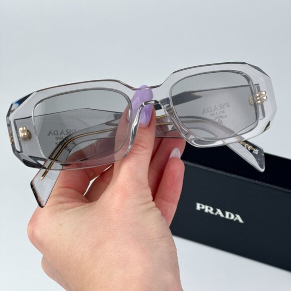 Prada PR17WS 12R30B BRAND NEW Sunglasses Transparent Grey Rectangle Unisex - Picture 1 of 12